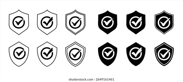 Coleção de ícones de blindagem. Sinal de escudo protetor. Elemento de escudo de defesa. ilustração de vetor