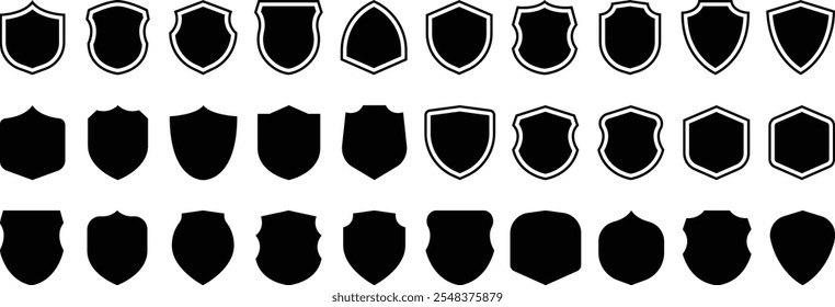 Shield icon. Collection of security shield icons. Different shields in black for your logo, banner, website. Set of vintage label and badges shape. Protect shapes silhouette. Vector illustration