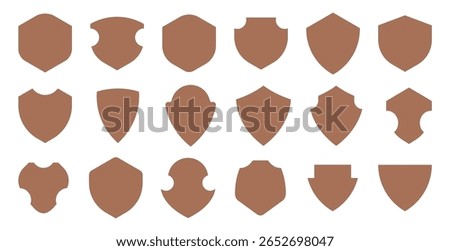 Shield icon. Collection of security shield icons. Black knight award contours and linear signs. Different shields in black for your design. Protect shapes silhouette. Vector illustration.