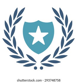 Shield icon from Competition & Success Bicolor Icon Set. Vector style: flat bicolor symbols, cyan and blue colors, rounded angles, white background.