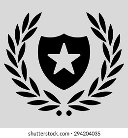 Shield icon from Competition & Success Bicolor Icon Set. Vector style: flat symbols, black color, rounded angles, light gray background.