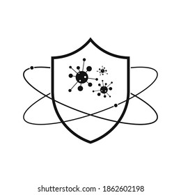 Shield icon with Coronavirus sign. Safety concept icon. Vector illustration. Covid-19 sign isolated