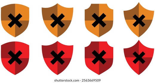 Shield icon with cross mark. checkmark vector, checkmark icon set, approved symbol, checked checkbox mark, checkmark set, editable line. Design eps 10