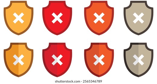 Shield icon with cross mark. Security Shield Vector shield checkmark, cross, approved, rejected, yes, no. Set of crosses and checkmarks. checkmark set, editable line. Eps 10