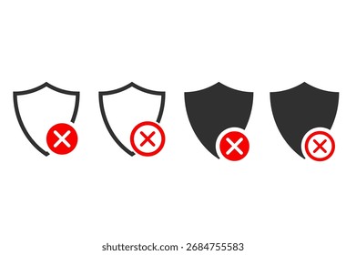 Icono del escudo con el símbolo de la marca de la cruz. Marca y marca de la cruz con los iconos del escudo de seguridad de la protección