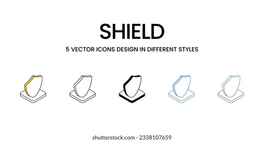 Shield Icon Design in Five style with Editable Stroke. Line, Solid, Flat Line, Duo Tone Color, and Color Gradient Line. Suitable for Web Page, Mobile App, UI, UX and GUI design.