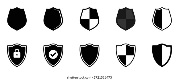 Schild-Icon-Design für Sicherheits- oder Schutzkonzept flache Design-Illustration einfach, minimalistisch Grafik, digital. Datenschutz, Datenschutzsperre Emblem, Virenschutz Firewall-Schutz, sichere Login-Authentifizierung Wache Vektorgrafik