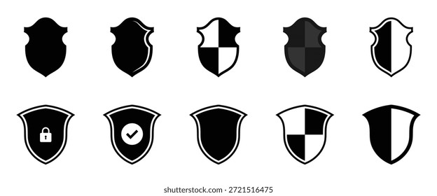 Schild-Icon-Design für Sicherheits- oder Schutzkonzept flache Design-Illustration einfach, minimalistisch Grafik, digital. Datenschutz, Datenschutzsperre Emblem, Virenschutz Firewall-Schutz, sichere Login-Authentifizierung Wache Vektorgrafik