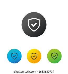 Shield icon in different colores. Shield with a checkmark in the middle Protection icon concept. Stock vector illustration isolated on white background.