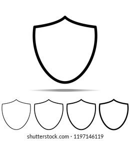 shield icon in different shapes, thickness. Simple outline vector of web for UI and UX, website or mobile application