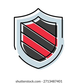 Ícone de escudo exibindo faixas diagonais em preto e vermelho, simbolizando segurança, proteção de dados, privacidade e segurança digital para várias atividades on-line e defesa tradicional
