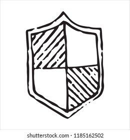 Shield icon in doodle sketch lines. Vector illustration