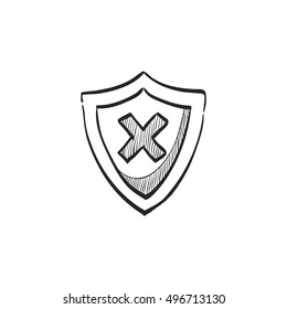 Shield icon in doodle sketch lines. Protection, computer virus, antivirus 