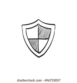 Shield icon in doodle sketch lines. Protection, computer virus, antivirus 