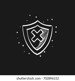 Shield icon in doodle sketch lines. Protection, computer virus, antivirus 