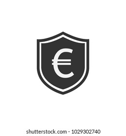Shield icon. Euro sign. Vector illustration. Protectoin sign. Flat design. Grey on white background.