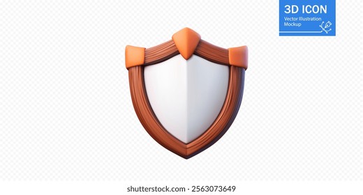 A shield icon features a wooden texture with orange accents. This design is suitable for digital projects, gaming applications, or branding efforts that require a protective symbol.