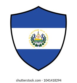 Shield icon with flag of el salvador isolated on white, El Salvador security concept. Metal shield shape with national flag. 3Drendering.
