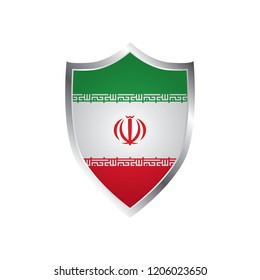 Shield icon with flag of iran isolated on white