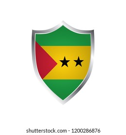 Shield icon with flag of sao tome and principe isolated on white