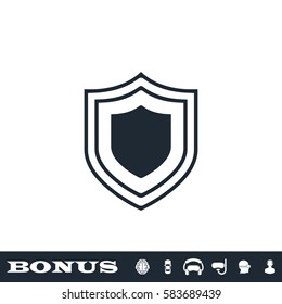 Shield icon flat. Black pictogram on white background. Vector illustration symbol and bonus button