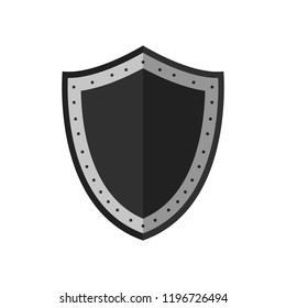 Shield icon in flat design. Gray shield, protect symbol, safety. Vector illustration isolated on white background.