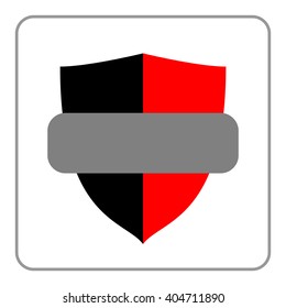 Shield icon. Flat design style. Black and red graphic element isolated on white background. Emblem blank for security, protection, safety. Banner defense, privacy decoration badge. Vector illustration