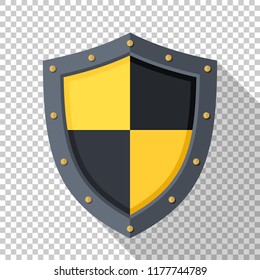 Shield icon in flat style with a long shadow on a transparent background