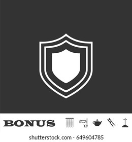 Shield icon flat. White pictogram on black background. Vector illustration symbol and bonus icons