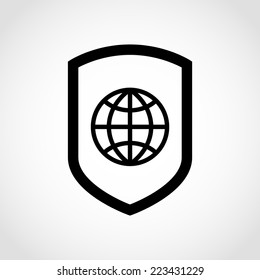 Shield icon with Global network Isolated on White Background