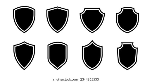 Shield icon in glyph. Black shield badge. Shield emblem set. Security badge in glyph. Safety emblem icon set