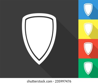 shield icon - gray and colored (blue, yellow, red, green) vector illustration with long shadow