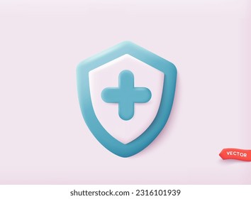 Shield icon. Health care concept. Health insurance concept. Immune system shield. 3D Web Vector Illustrations.