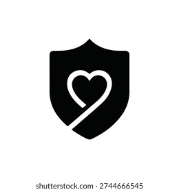 Shield icon with a heart symbol inside, representing health insurance, love, or protection of well-being