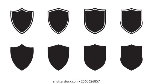 Shield icon. Heraldic security shield set. Black knight award contours and linear signs. Protect shield, Guard icon.