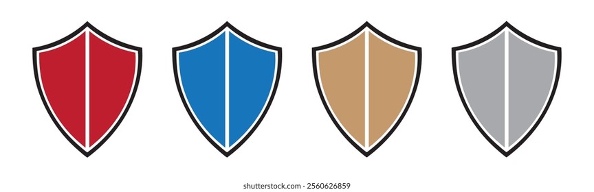 Shield icon. Heraldic security shield set. Black knight award contours and linear signs. Protect shield, Guard icon.