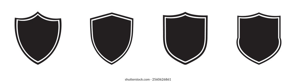 Shield icon. Heraldic security shield set. Black knight award contours and linear signs. Protect shield, Guard icon.