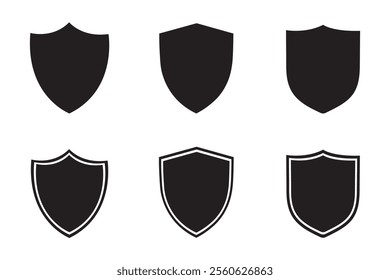 Shield icon. Heraldic security shield set. Black knight award contours and linear signs. Protect shield, Guard icon.