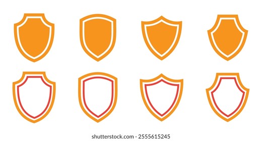 Shield icon. Heraldic shield set. Black knight award contours and linear signs. Protect shapes silhouette. Vector illustration