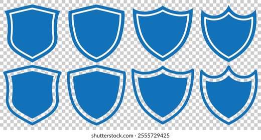 Shield icon. Heraldic shield set. Black knight award contours signs. Protect shapes silhouette. Vector illustration