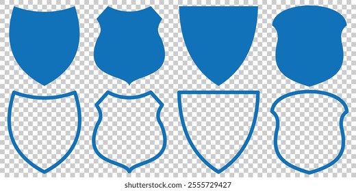 Shield icon. Heraldic shield set. Black knight award contours signs. Protect shapes silhouette. Vector illustration