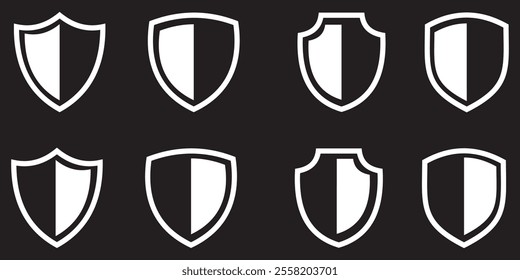 Shield icon. Heraldic shield set. Black knight award contours and linear signs. design eps 10 