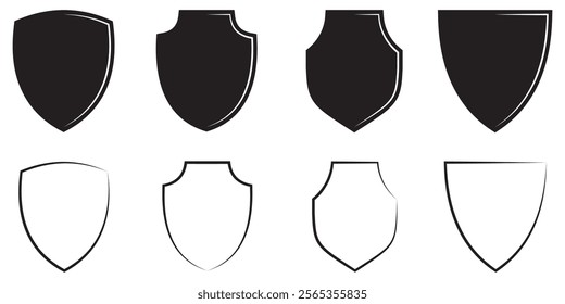 Shield icon. Heraldic shield set. Black knight award contours and linear signs Vector shield icon eps 10