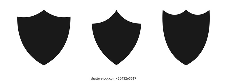 Ícone Escudo. Conjunto de escudos heráldicos. Contornos de prêmio de Cavaleiro Negro e sinais lineares. Proteger formas silhueta.