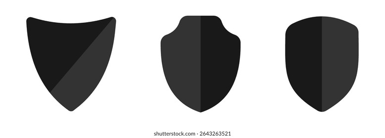 Ícone Escudo. Conjunto de escudos heráldicos. Contornos de prêmio de Cavaleiro Negro e sinais lineares. Proteger formas silhueta.