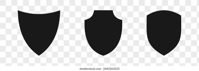 Ícone Escudo. Conjunto de escudos heráldicos. Contornos de prêmio de Cavaleiro Negro e sinais lineares. Proteger formas silhueta.