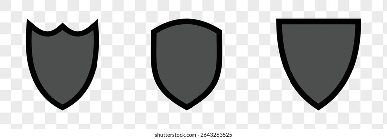 Shield icon. Heraldic shield set. Black knight award contours and linear signs. Protect shapes silhouette.