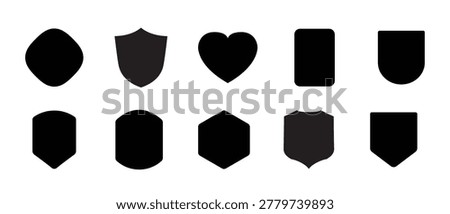 Shield icon. Heraldic shield set. Black knight award contours and linear signs. Protect shapes silhouette. Vector illustration.