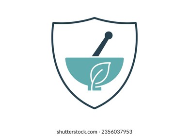 shield icon with herbal medicine. icon related to traditional medicine. Duo tone icon style design. Simple vector design editable