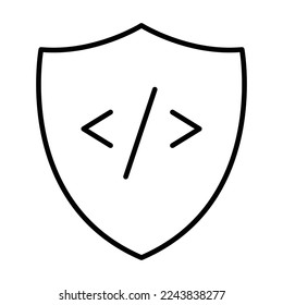 Shield icon Illustration with coding. programming editor safety. icon related to developer. Line icon style. suitable for apps, websites, mobile apps. Simple vector design editable